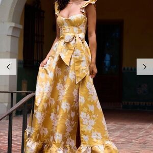 Anthropologie x V. Chapman Veronica Gold and White Floral Midi Dress